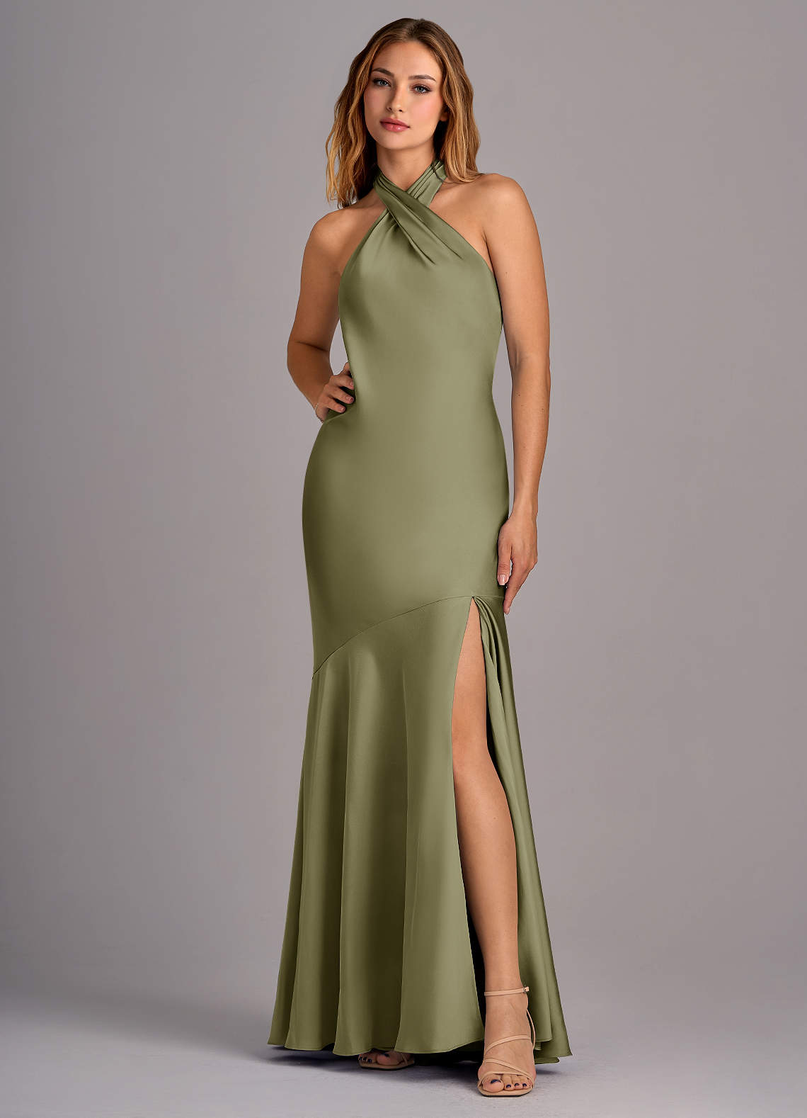 Azazie Lorena Bridesmaid Dresses Pistachio Mermaid Pleated Stretch Satin Dress image1