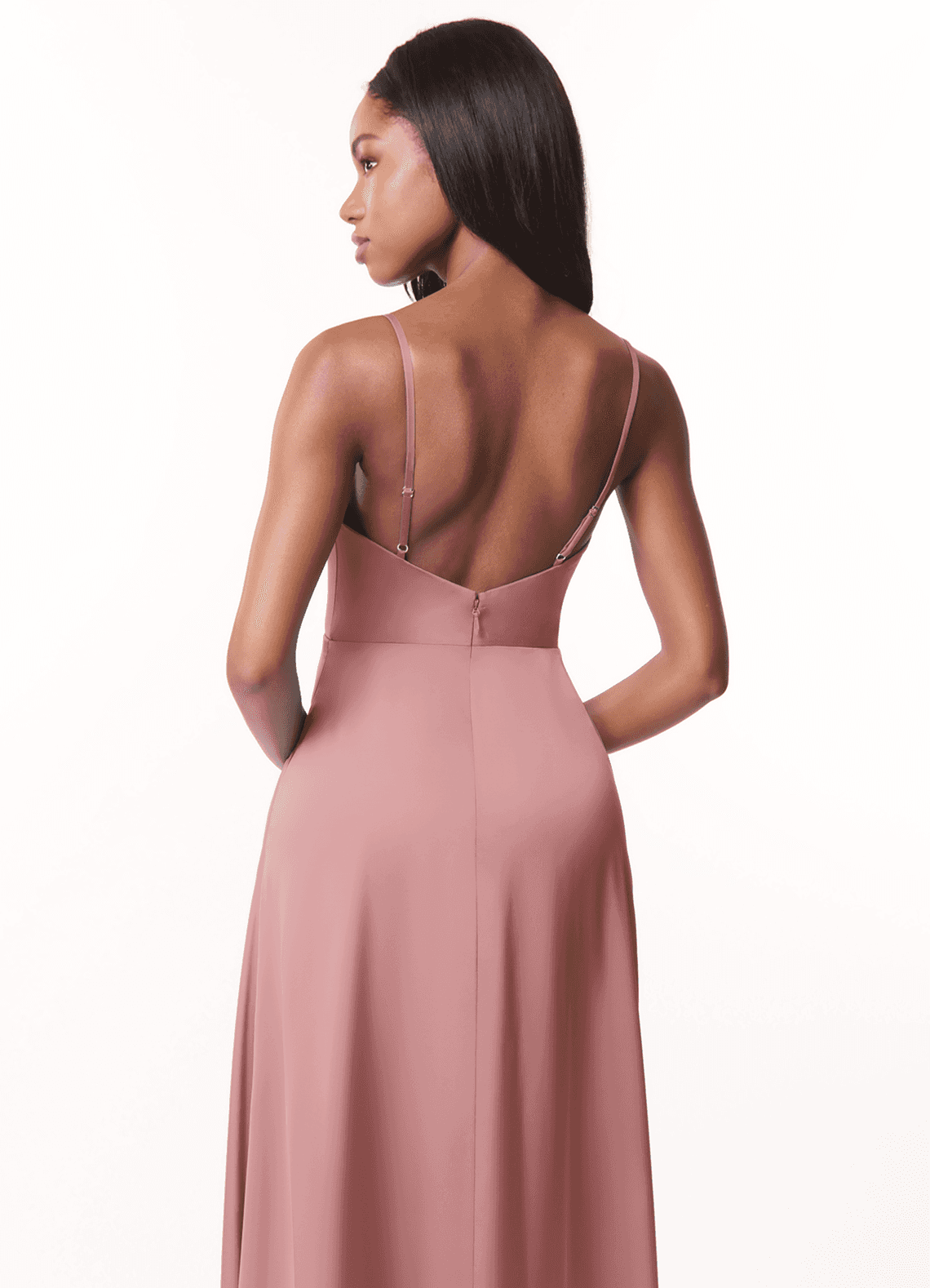 Azazie Brielle Abiti da Damigella Abito A-Line in Raso Elasticizzato con Scollo a Cappuccio e Spalline Sottili Rosa Polverosa image4