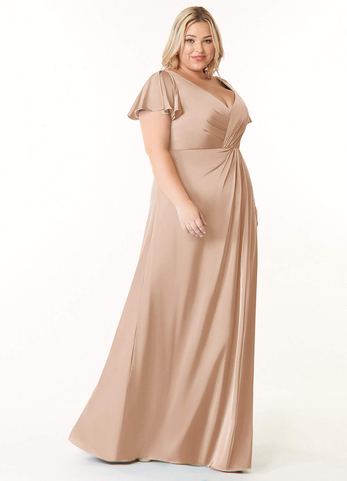Azazie Soren Bridesmaid Dresses English Rose A-Line Pleated Stretch Satin Dress image9