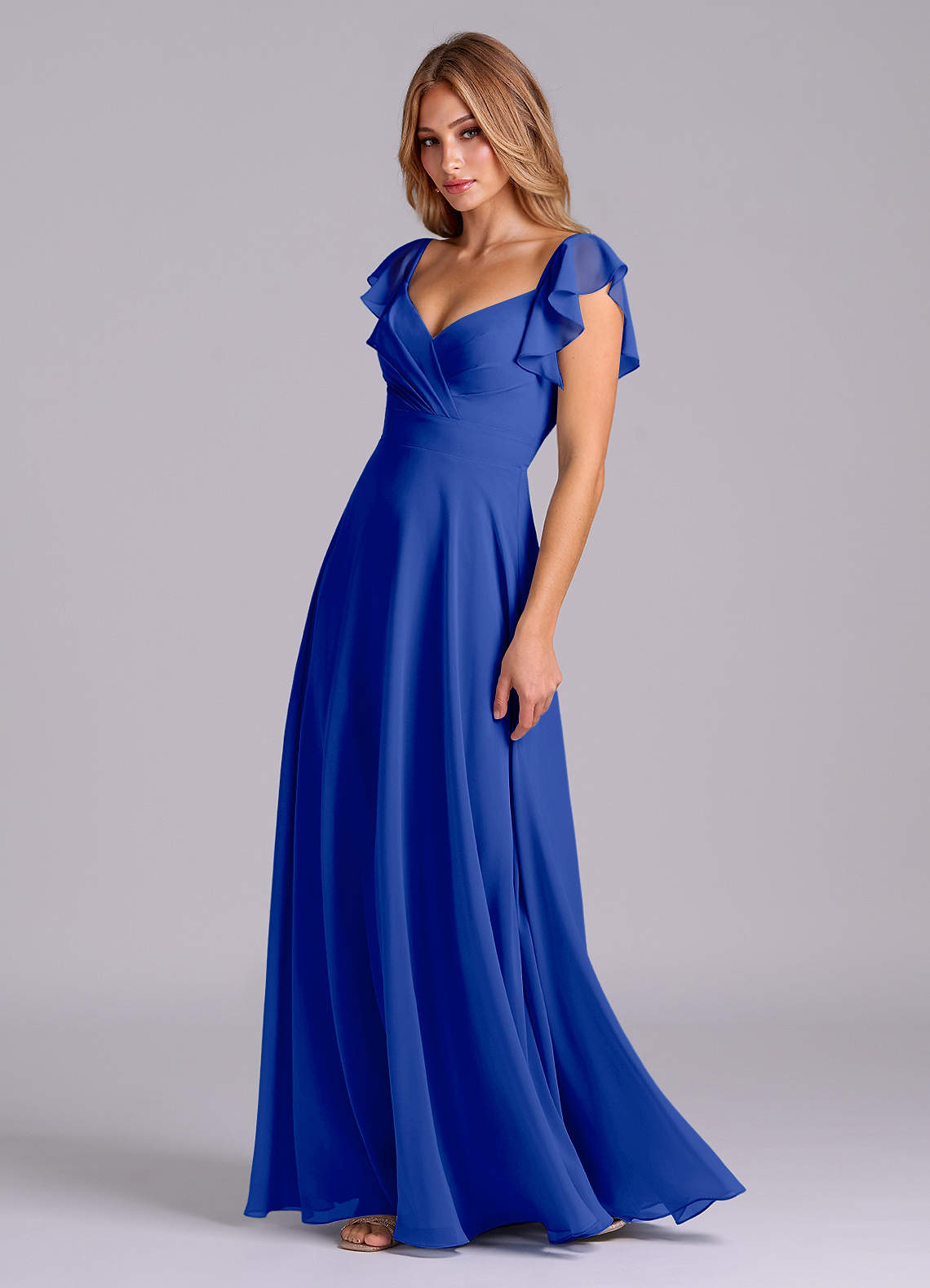 Azazie Leilani Vestidos de madrinha de casamento Vestido Royal Blue de Chiffon de Linha A com Plissado image3