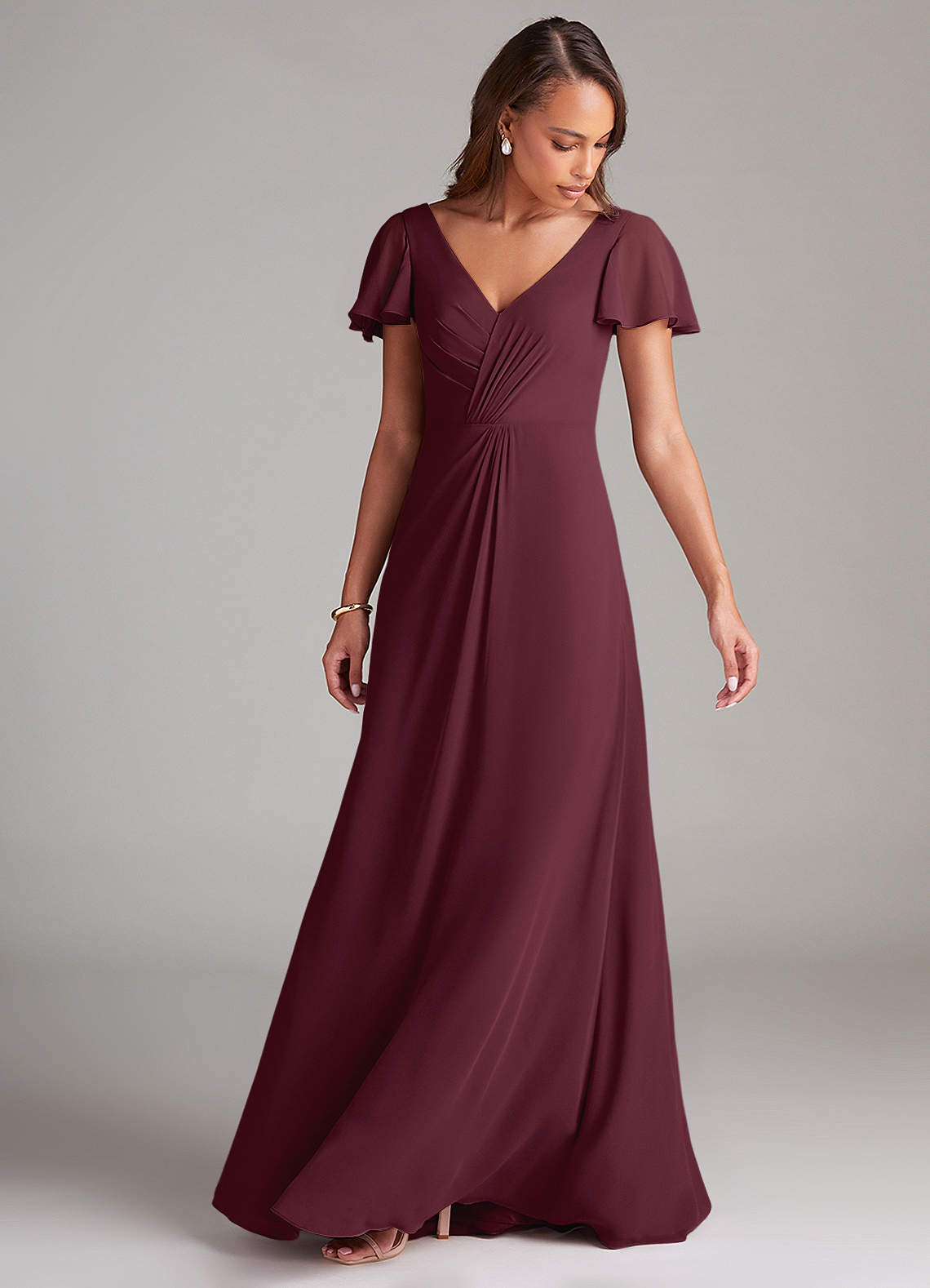 Azazie Soren Bridesmaid Dresses Cabernet A-Line Ruched Chiffon Dress image4
