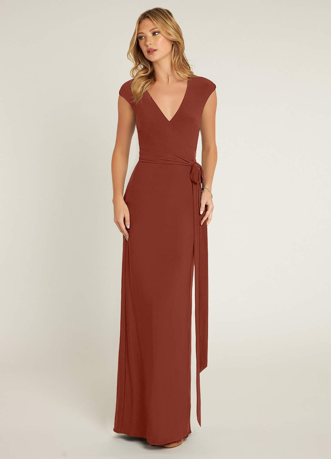 Azazie Wynry Final Sale Cabernet Fitted Pleated Luxe Knit Dress image1