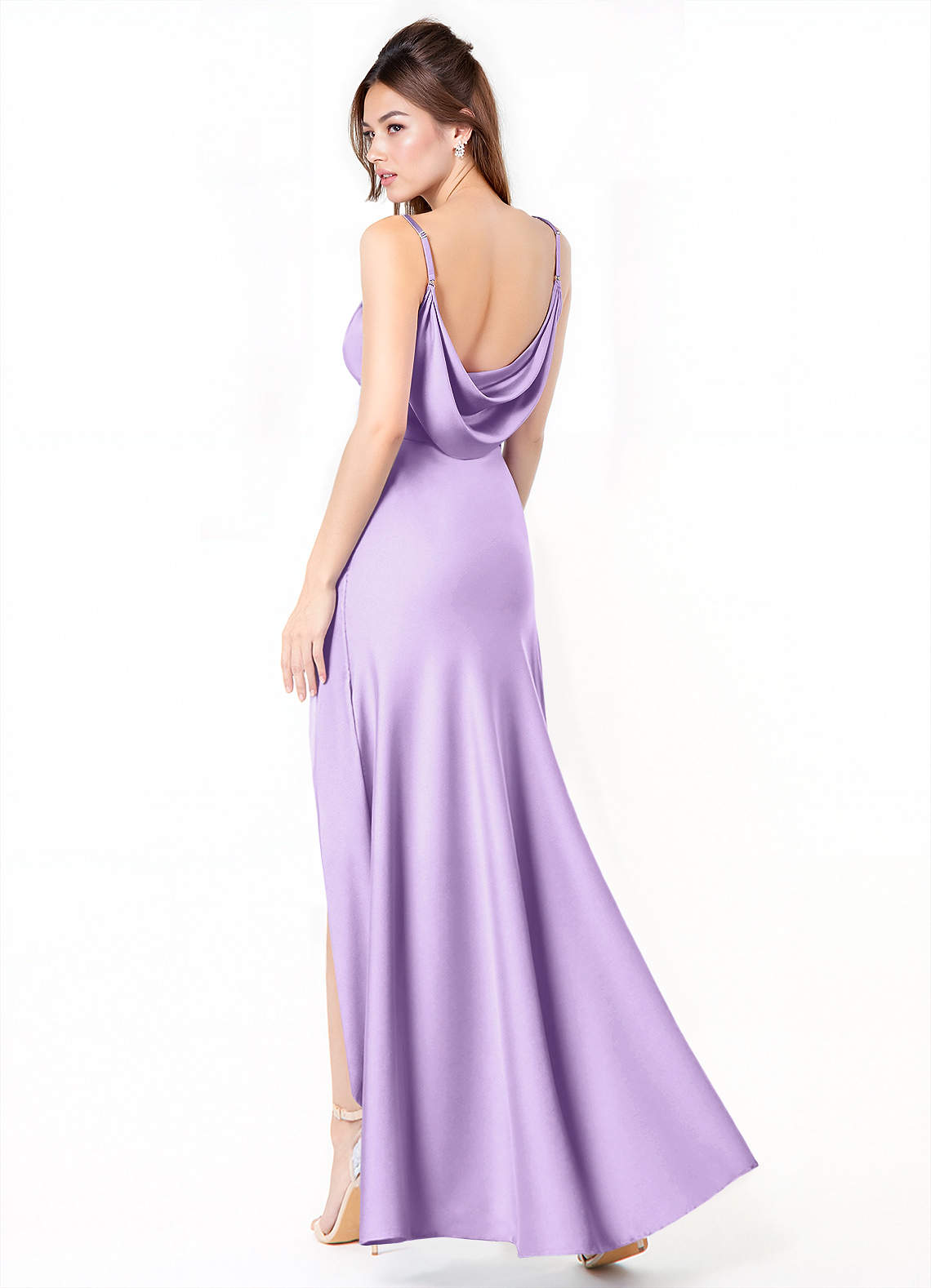 Azazie Alaija Bridesmaid Dresses Lilac Mermaid Side Slit Stretch Satin Dress image1