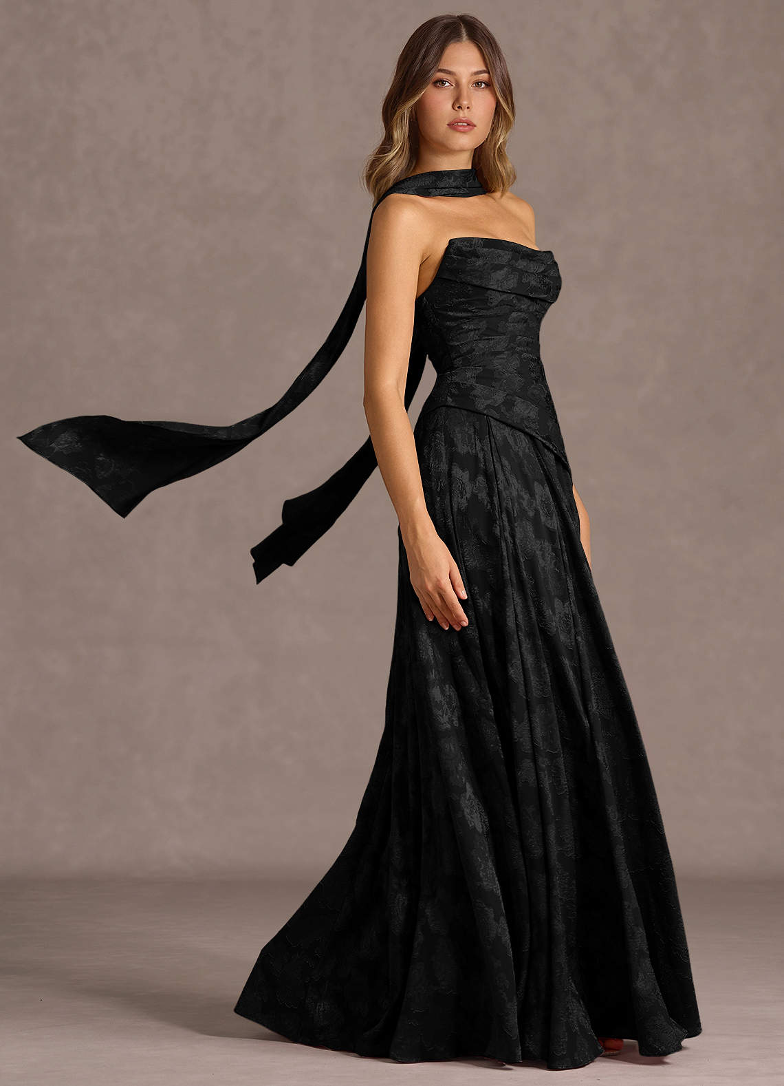 Azazie Floor-Length Maxi Dresses A-Line Wedding Guest Formal Dresses Strapless Black