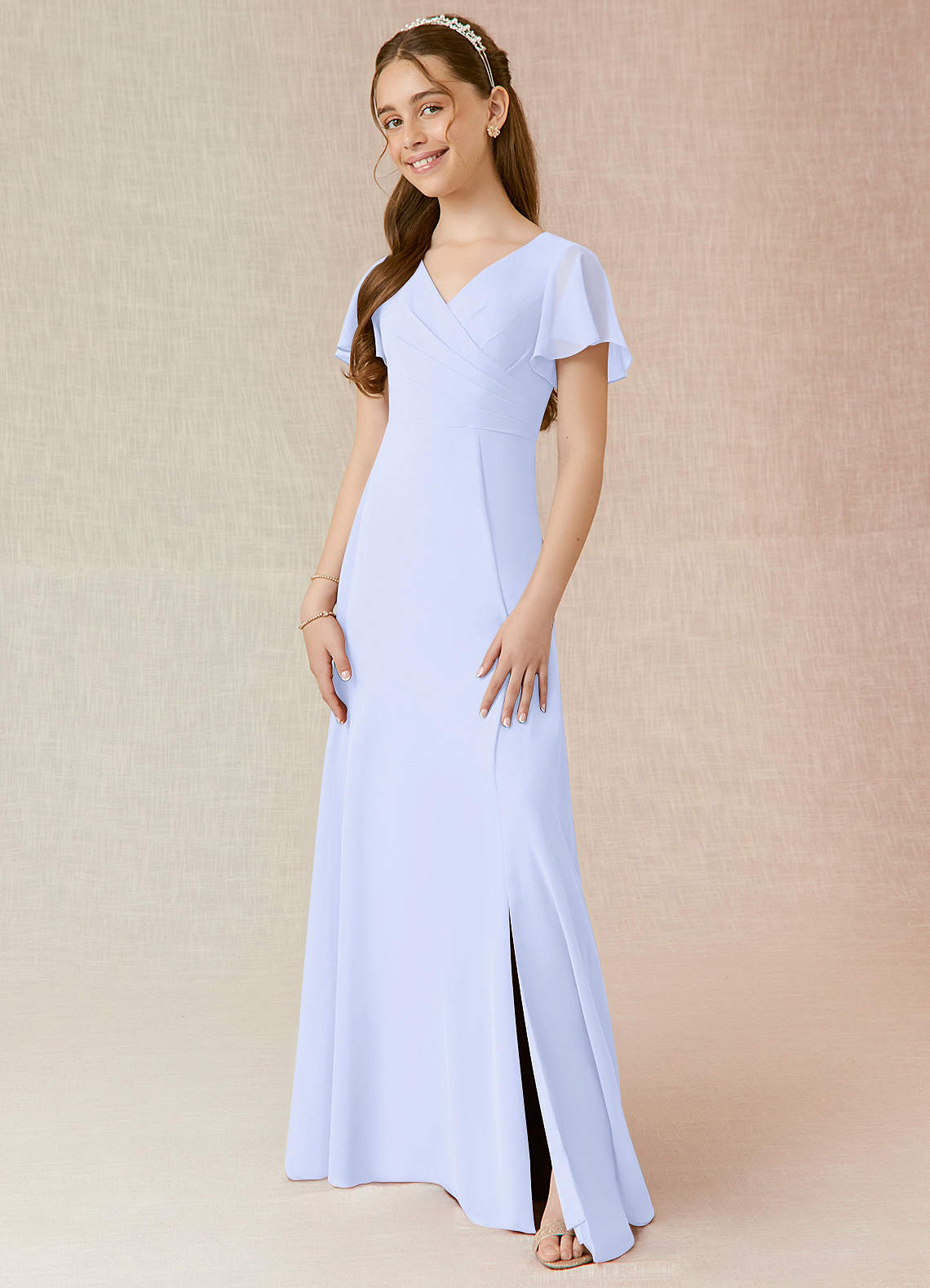 Azazie Induh Junior Abito A-Line in Chiffon Increspato Lavanda image1
