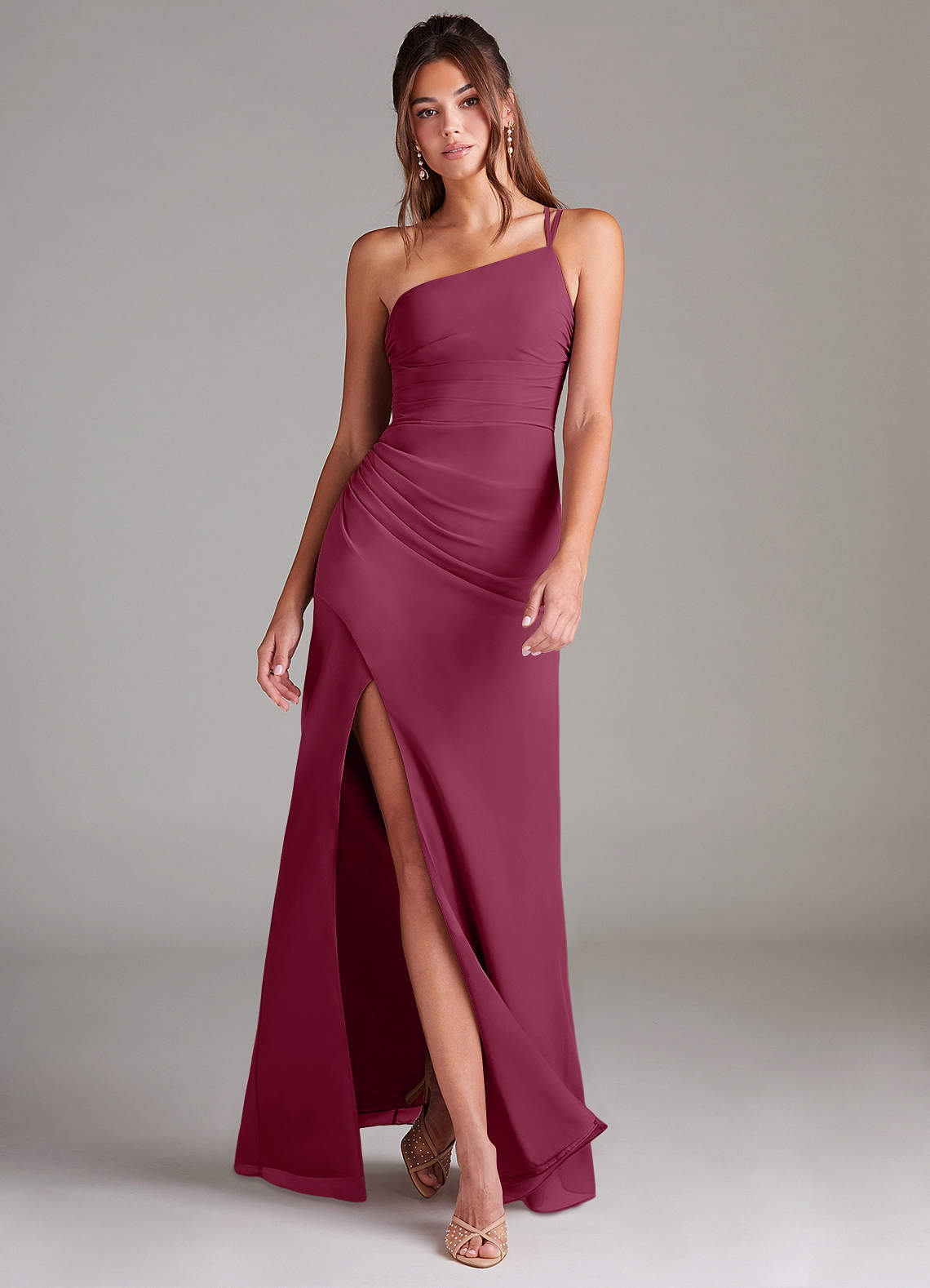 Azazie Eren Jurken voor bruidsmeisjes Jurk van Chiffon met Kolom One-Shoulder Moerbei image1