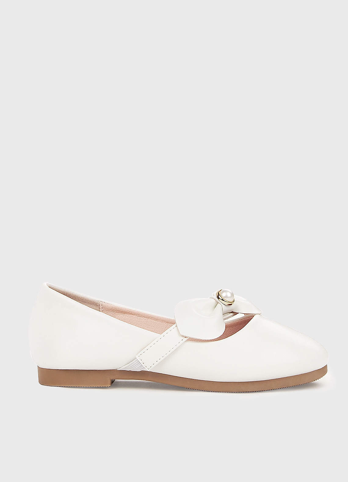 front Bow And Pearl Girl's Flat Shoes