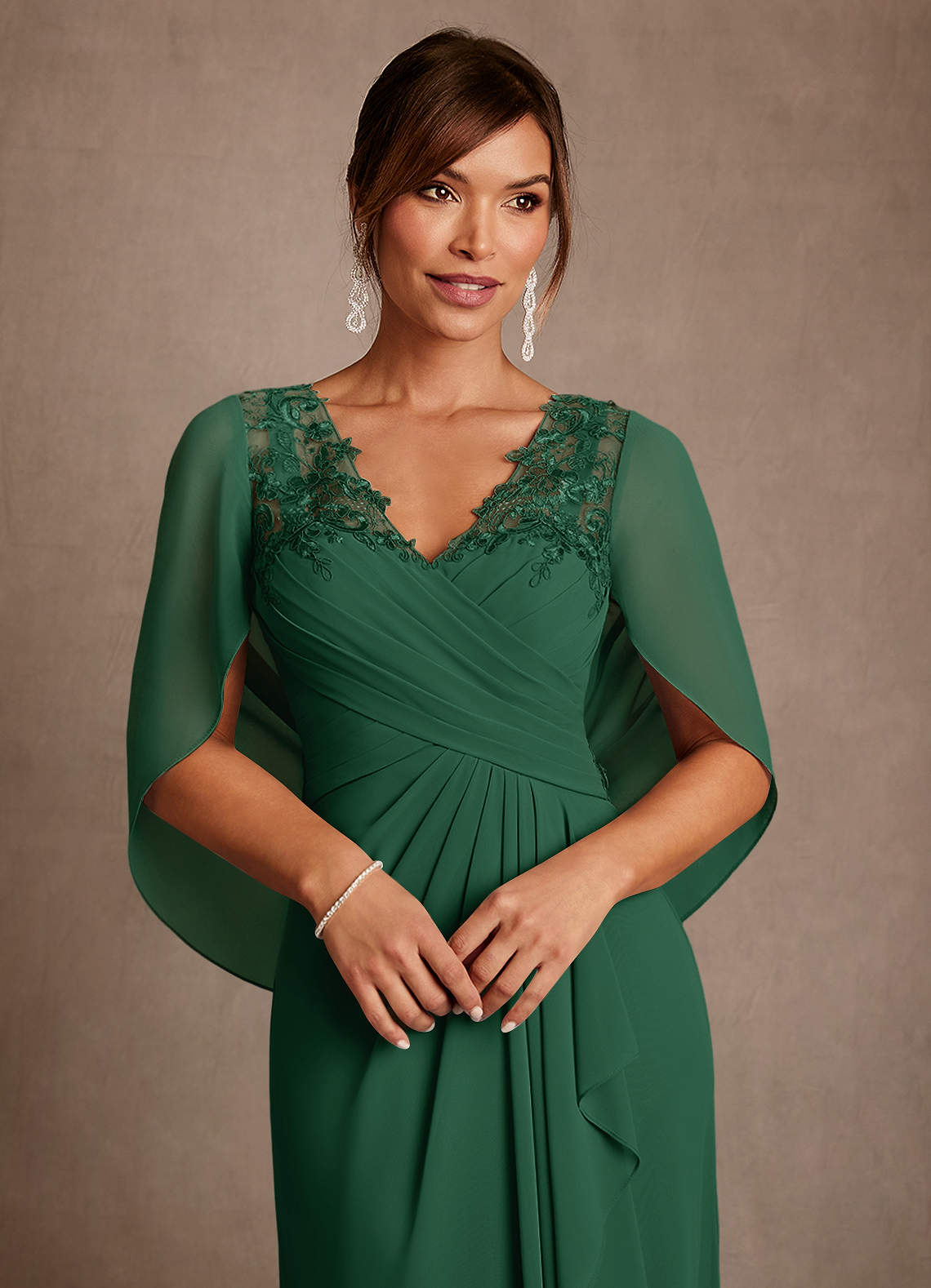 Azazie Santa Clara Mother of the Bride Dresses Dark Green A-Line Lace Dress image4