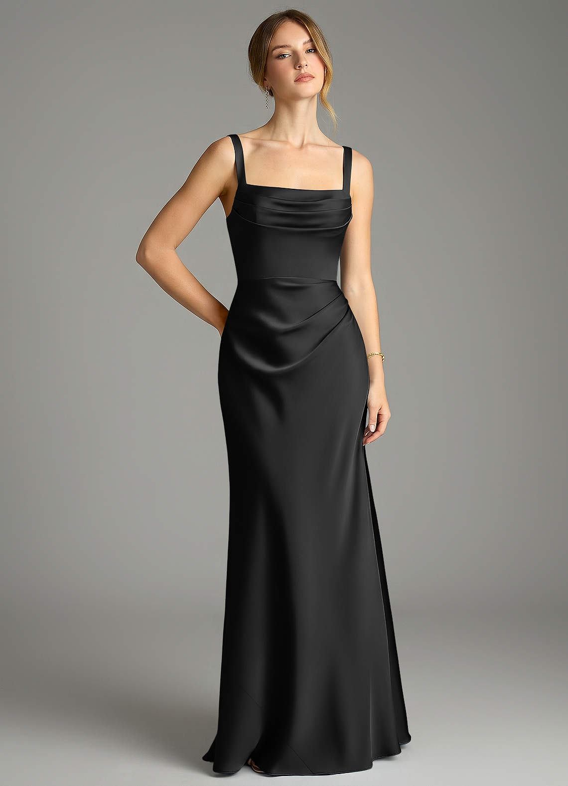 black satin bridesmaid dresses uk Azazie Alouette Stretch Size:US 26W PublishMonth: 09-2022 Women's Petite Black Satin Luxurious smooth satin feel