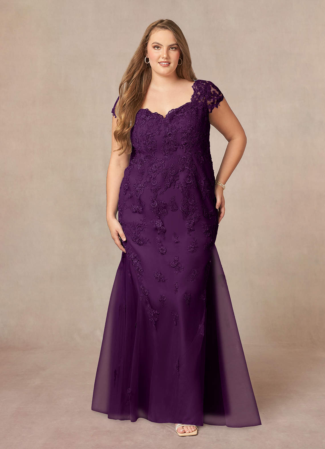Azazie Marbella Mother of the Bride Dresses Grape Mermaid Queen Anne Sequins Lace Dress image1