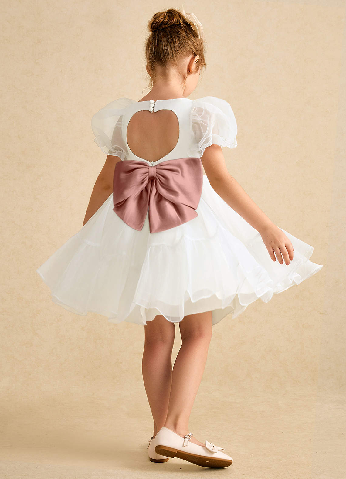 Azazie Debbie vestidos de niña de las flores Vestido de Marfil Rosa De Cedro de Organza de Princesa con Escote de Corazón image5