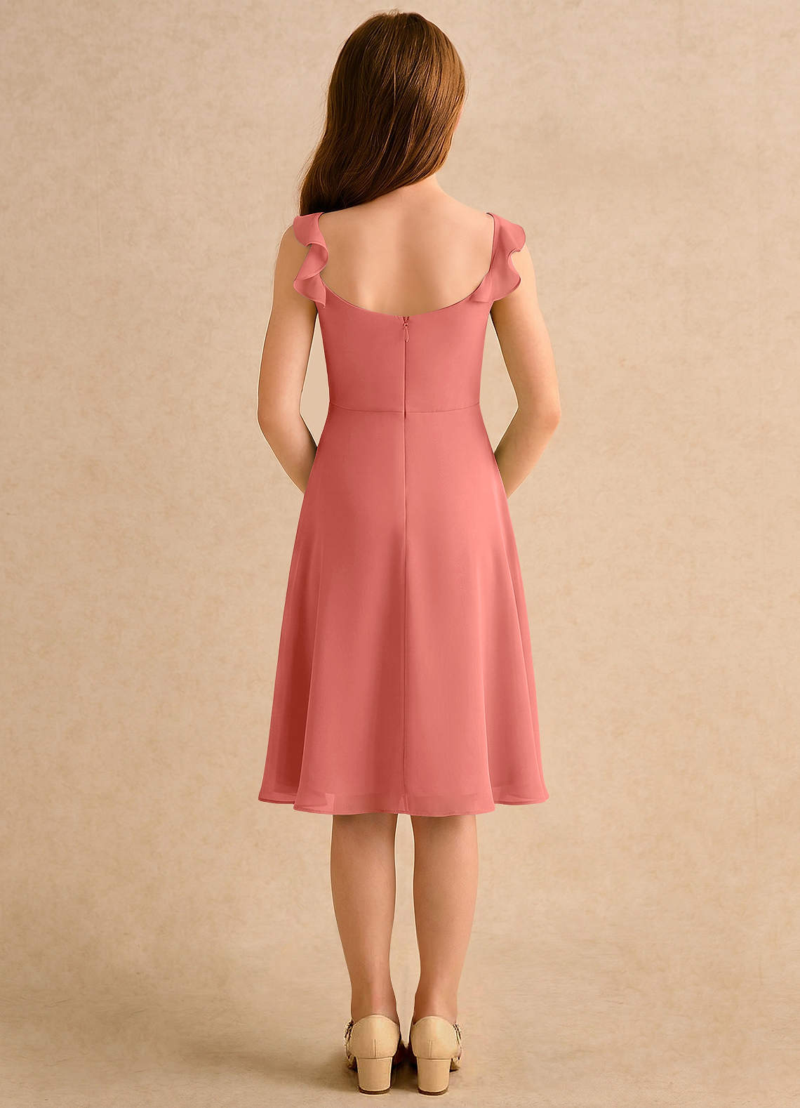 pink chiffon dress knee length A-line Scoop Knee-Length Lace Chiffon Bridesmaid Dress With Ruffle-ZS2 Bridal Glee