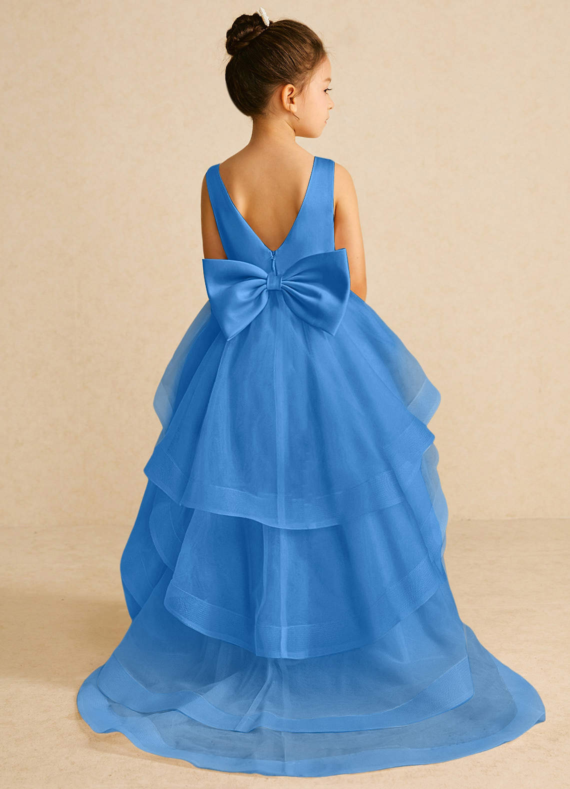 Azazie Pumpkin Flower Girl Dresses Blue Jay A-Line Convertible Tulle Dress image1