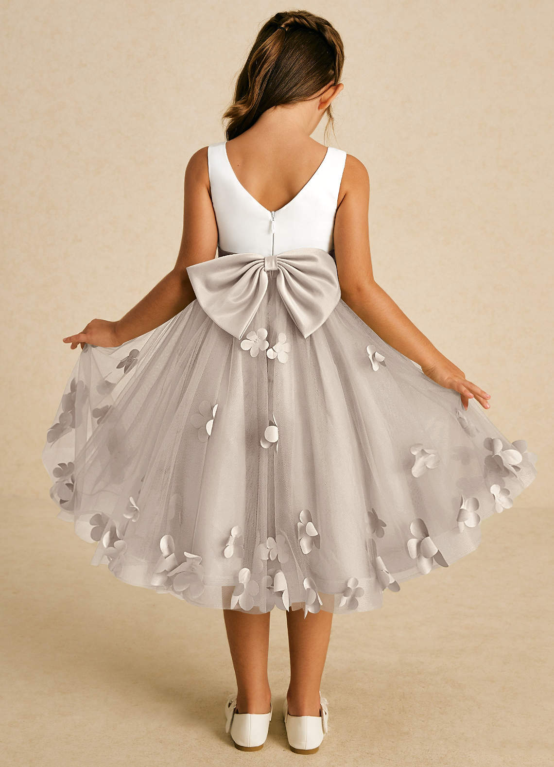 Azazie Sprout Flower Girl Dresses Frost A-Line Bow Tulle Dress image1