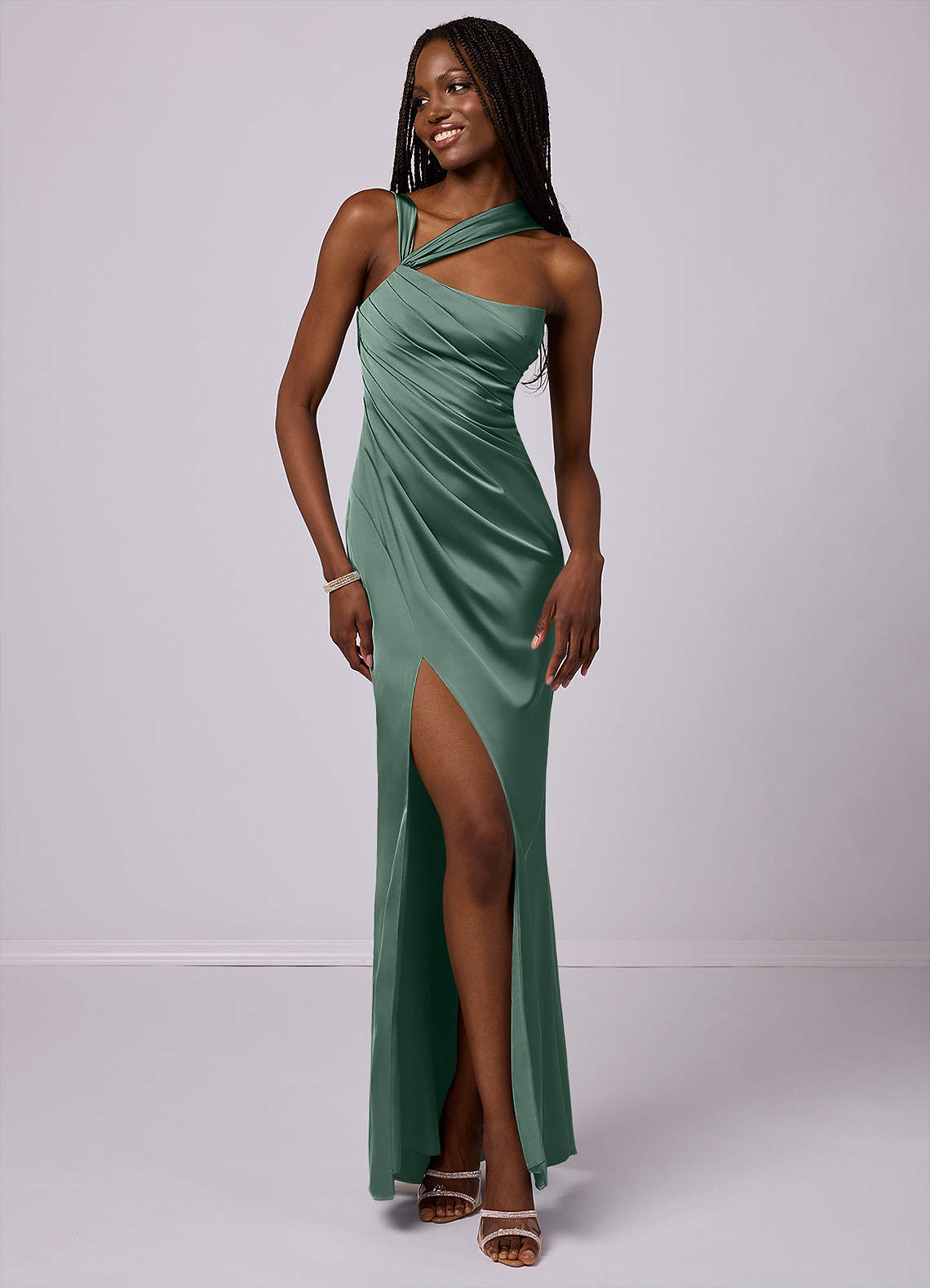 Barbie ♥ Azazie Bridesmaid Dresses Mermaid One Shoulder Stretch Satin Floor-Length Dress image2