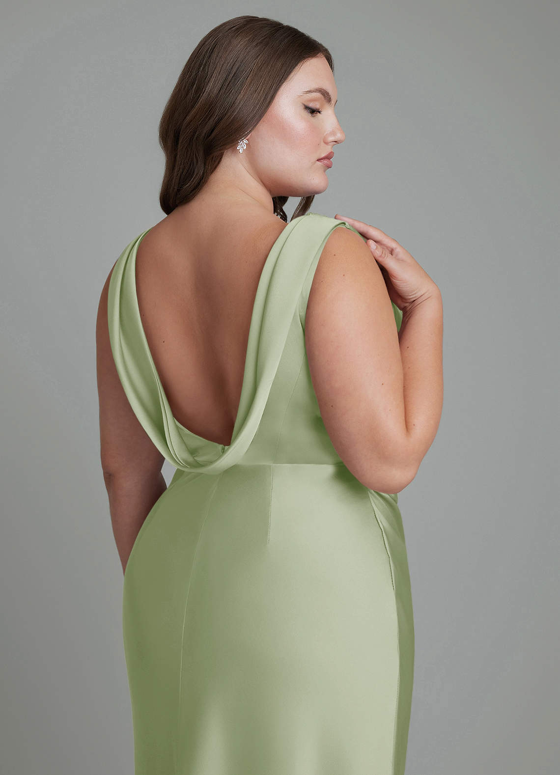 Azazie Kieryn Bridesmaid Dresses Dusty Sage Mermaid Pleated Stretch Satin Dress image13