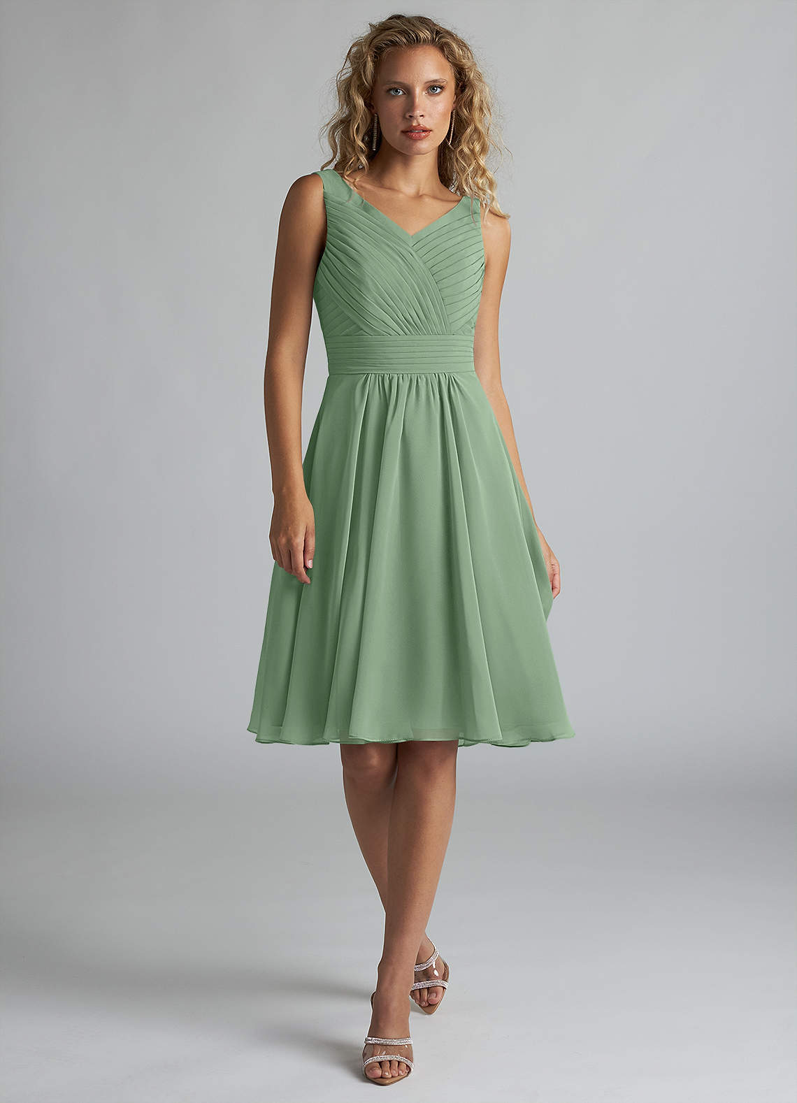 Azazie Grace Bridesmaid Dresses Matcha A-Line Pleated Chiffon Dress image1