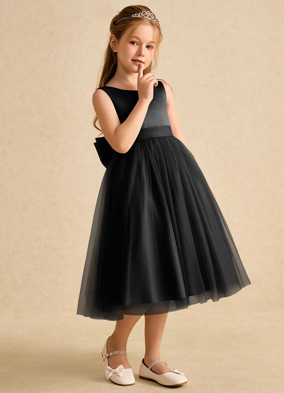 Azazie Winnie Flower Girl Dresses Black Ball-Gown Bow Tulle Dress image5