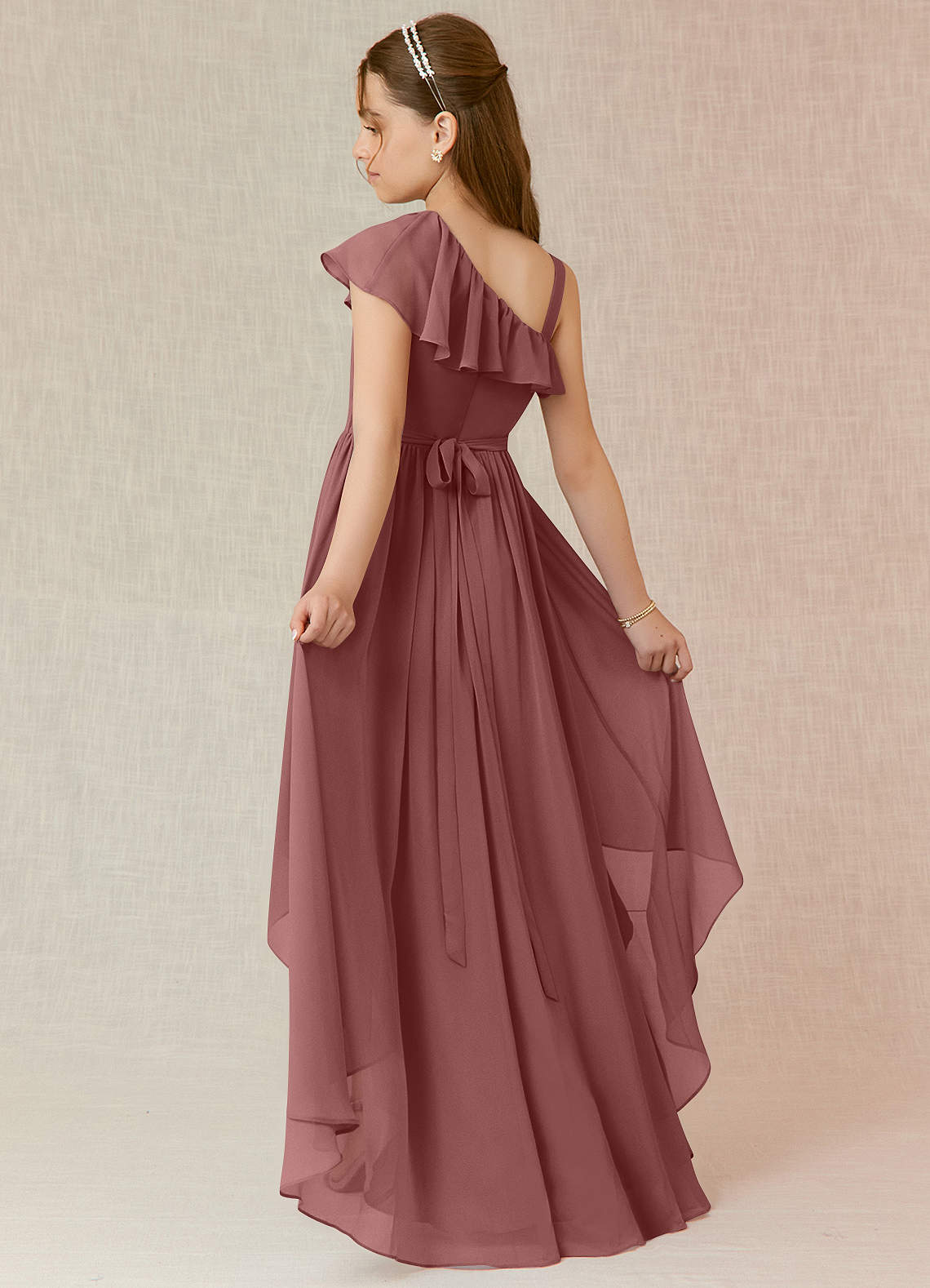 Azazie Mango Junior Desert Rose A-Line Ruched Chiffon Dress image1