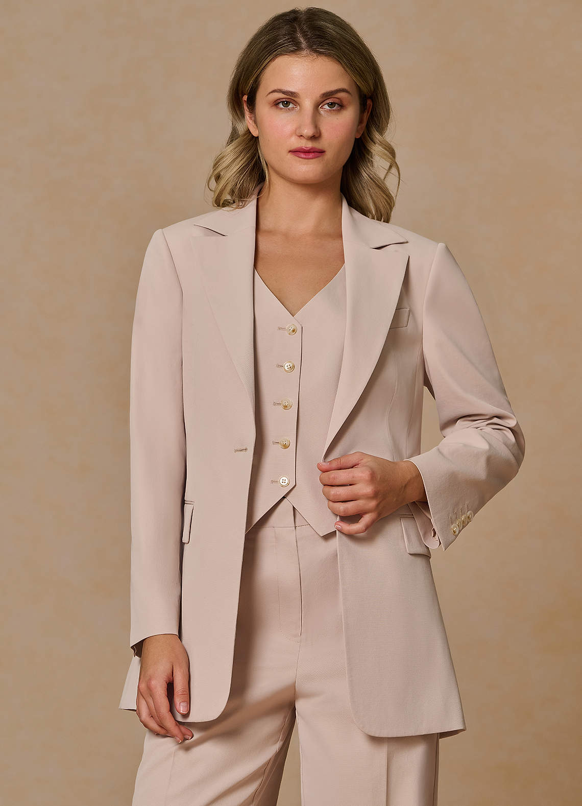 front Margaret Tan Cotton Linen Blend Blazer