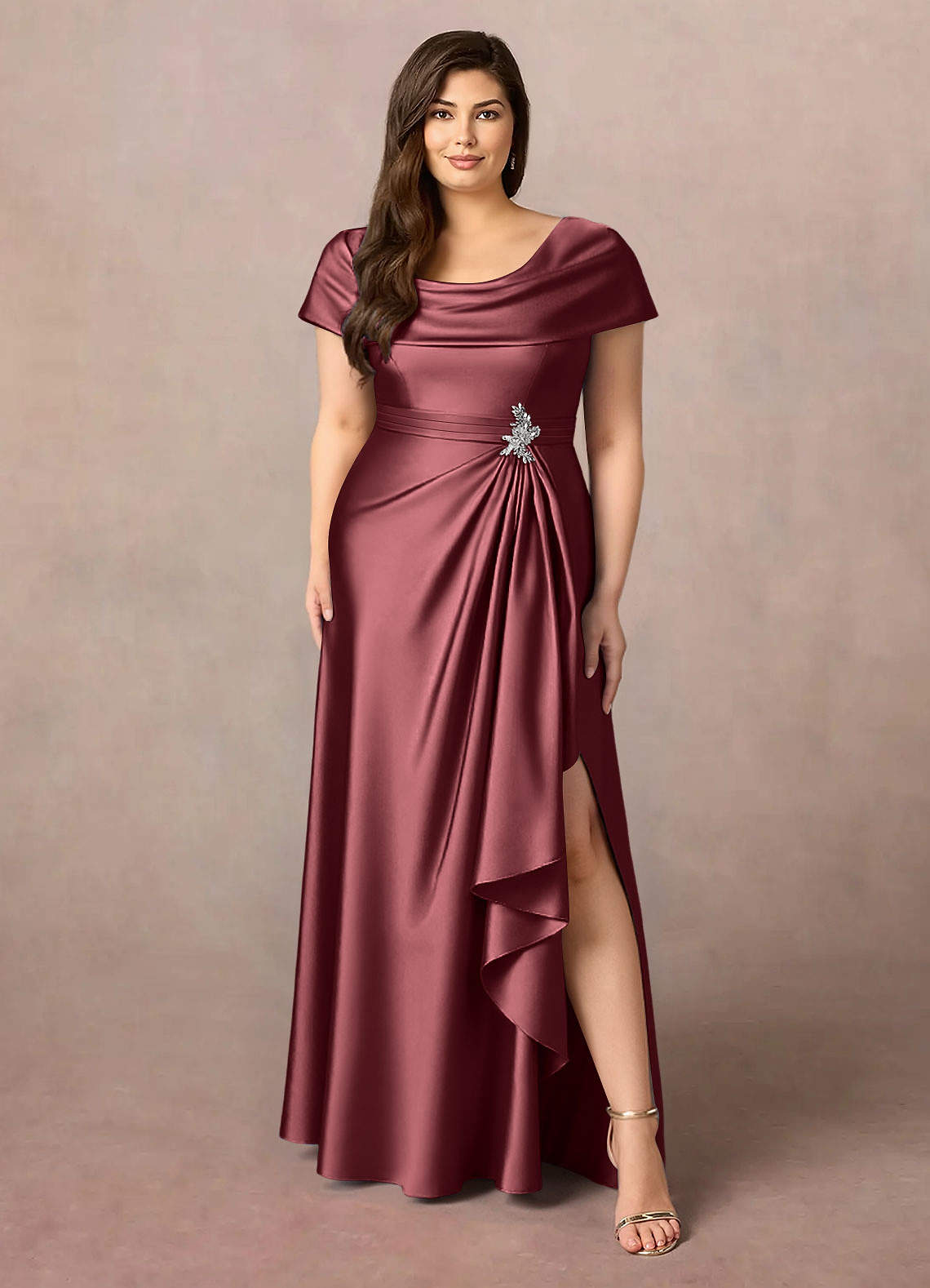 Azazie Branford Kleider für die Brautmutter A-Linie Plissee Stretch-Satin Kleid Merlot image1