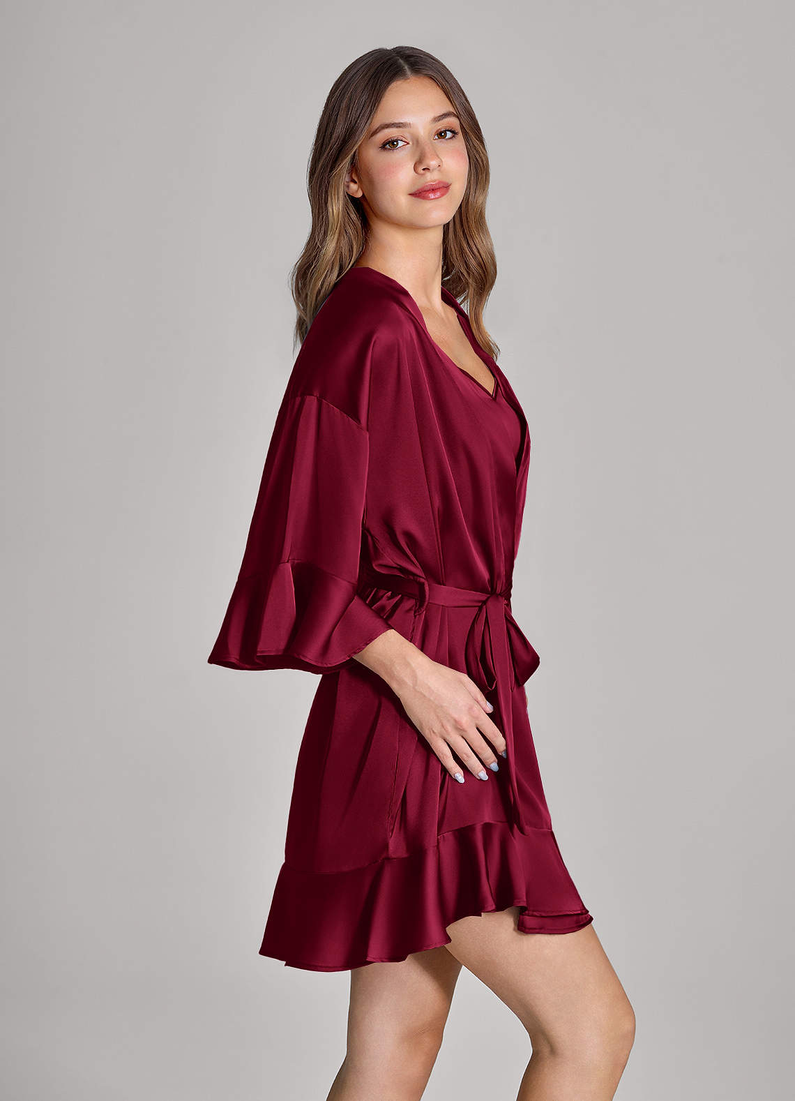 front Ruffled Satin Robe