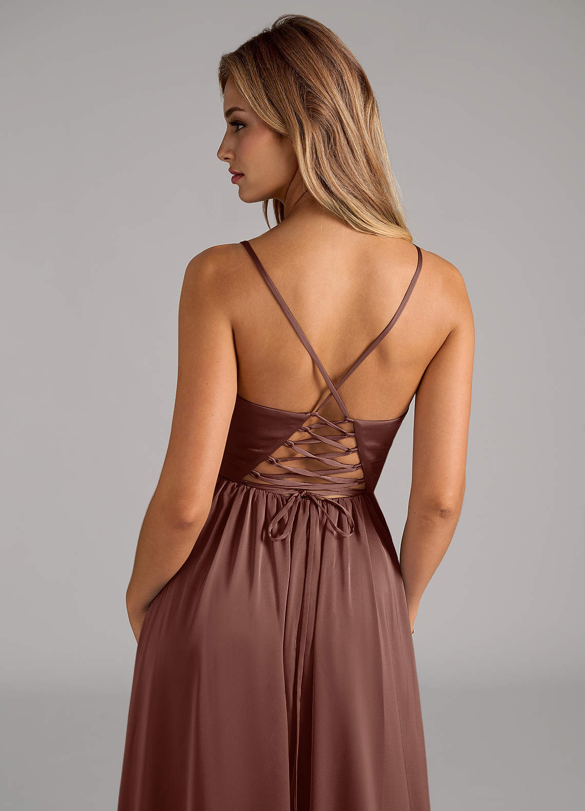 Azazie Aaida Essayer des robes à la maison Robe Trapèze en Satin extensible Corset émeraude image1