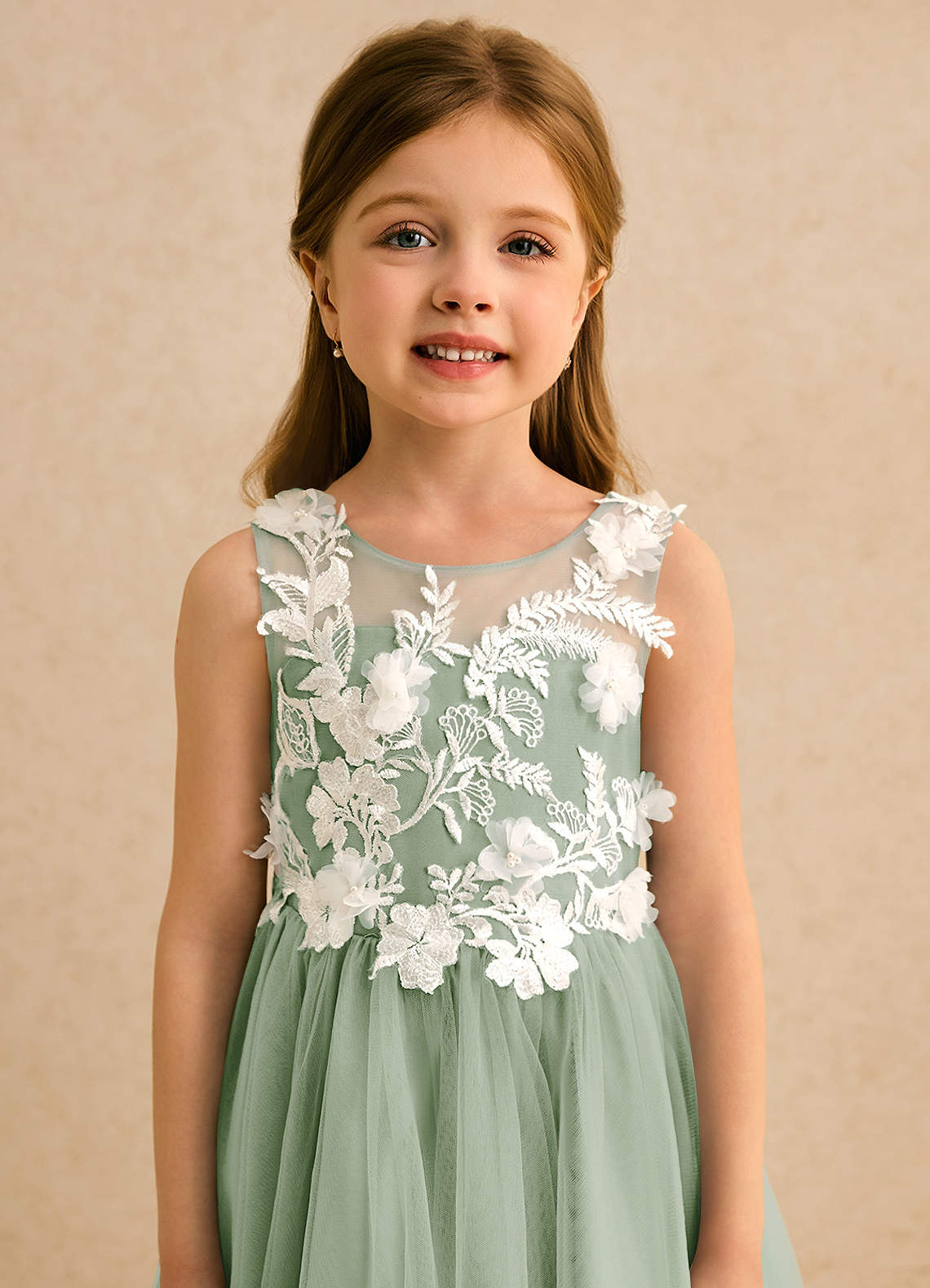 Azazie Mixie Flower Girl Dresses Dusty Sage Ball-Gown Lace Dress image6