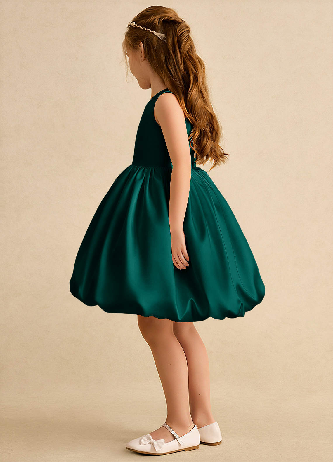 Azazie Nirvana Robe Demoiselle D'honneur Fillette Robe Princesse en Mat Satiné Rayé Vert Pin image3