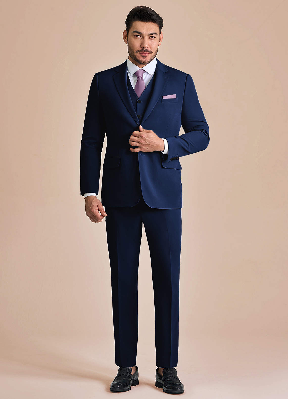 front James Blue Structured Stretch 3-piece suit