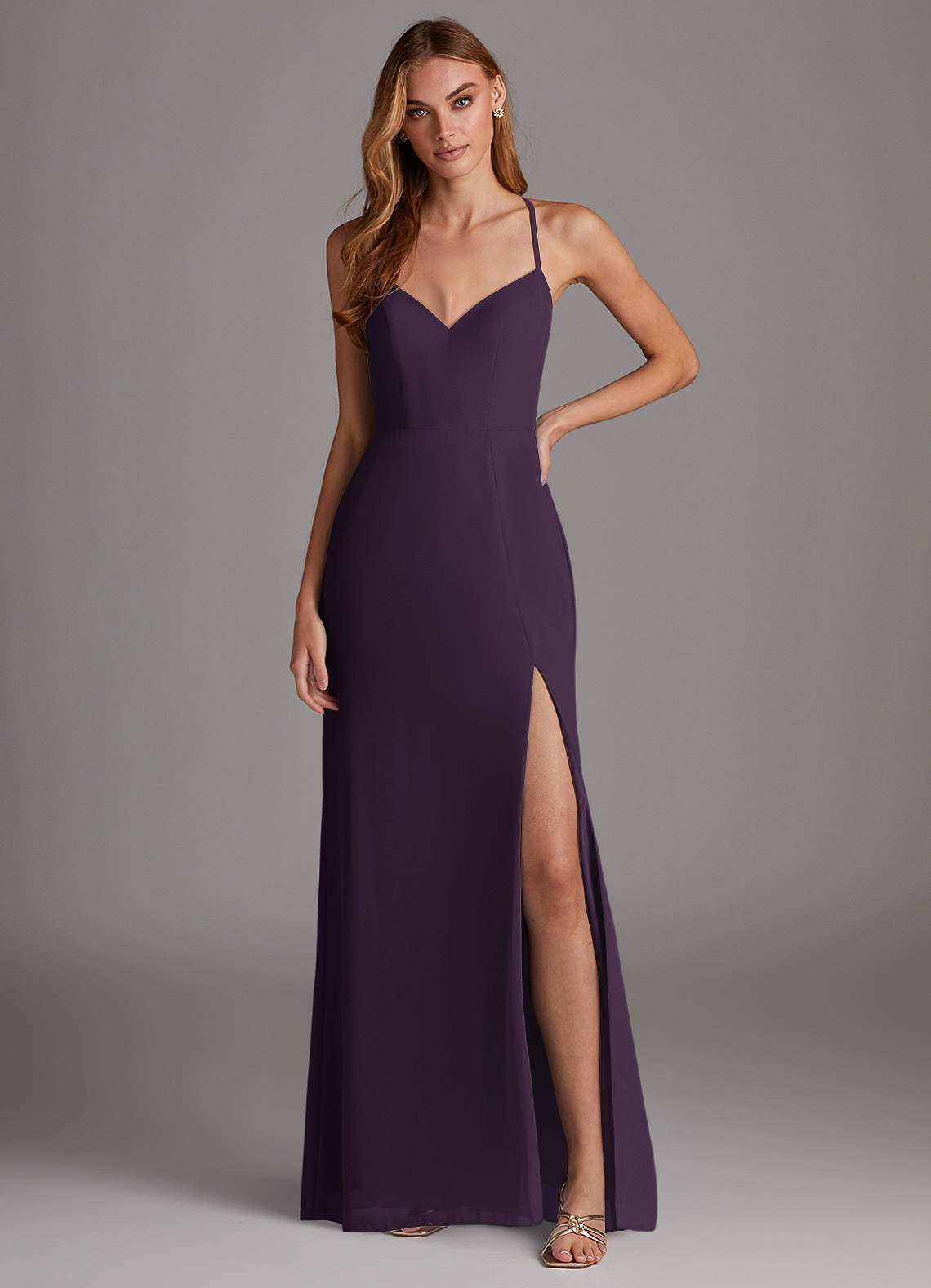 Azazie Manila Bridesmaid Dresses Plum Sheath V-Neck Chiffon Dress image1