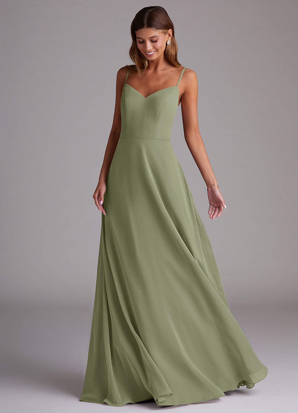 Azazie Marley Vestidos de madrinha de casamento Vestido Pistache de Chiffon de Linha A com Fora do ombro image4