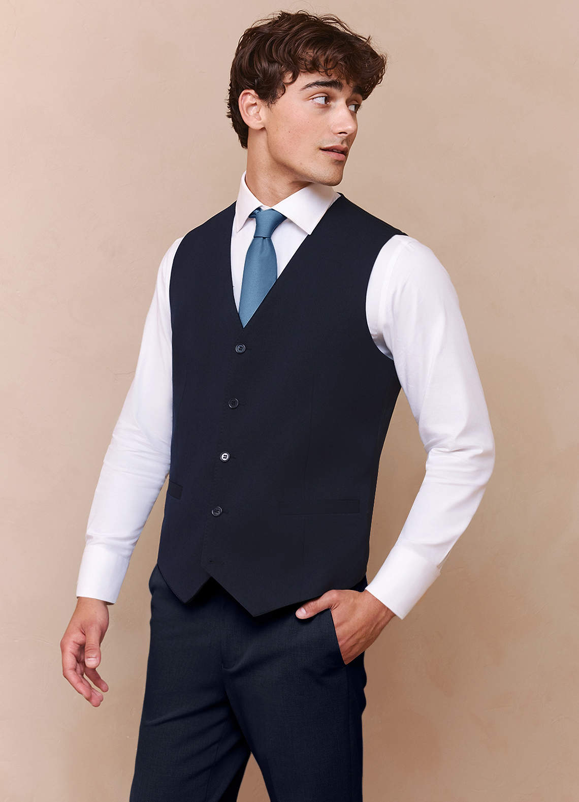 front Savile Navy Blue Wool Blend Suit Vest