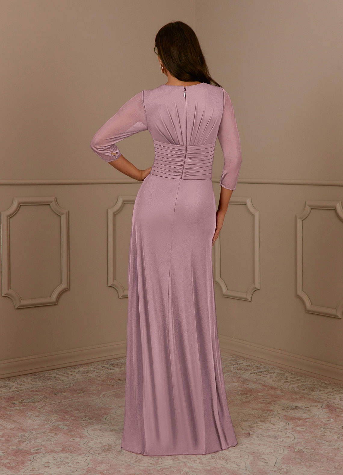 Azazie Annetta Mother of the Bride Dresses Dusty Rose A-Line V-Neck Pleated Mesh Dress image3