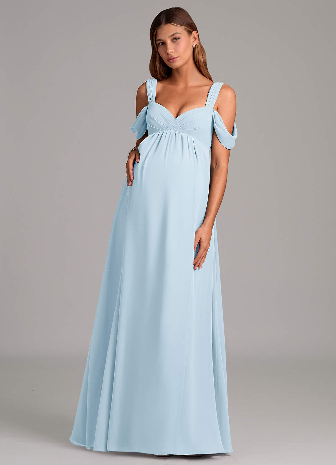 Azazie Rhea Essayer des robes à la maison Robe Trapèze Plissée Longueur ras du sol Mousseline de soie image1