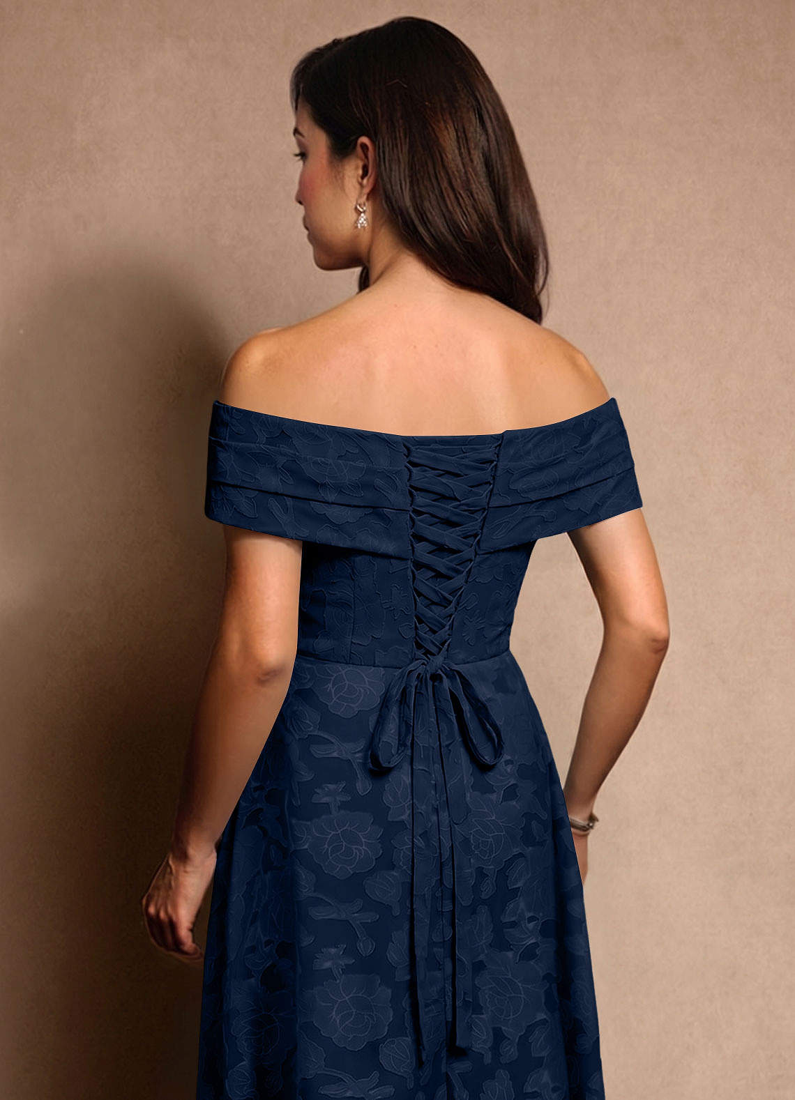 Azazie New Britain Mother of the Bride Dresses Dark Navy A-Line Pleated Floral Burnout Dress image6