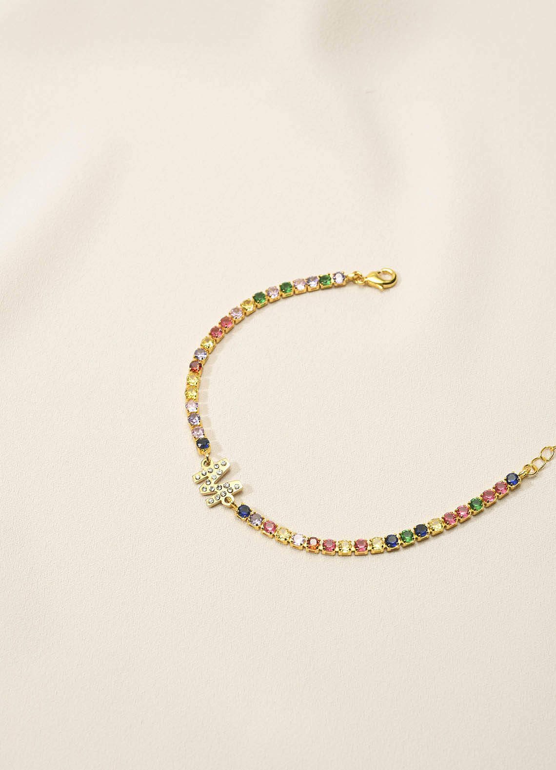 front Colorful Rhinestone Initial Tennis Bracelet