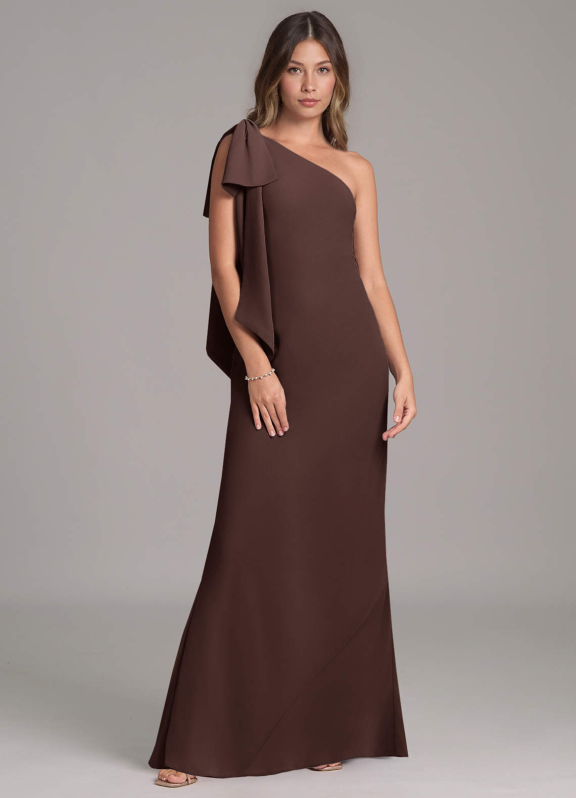 Azazie Capri Bridesmaid Dresses Ganache A-Line One Shoulder Chiffon Dress image5