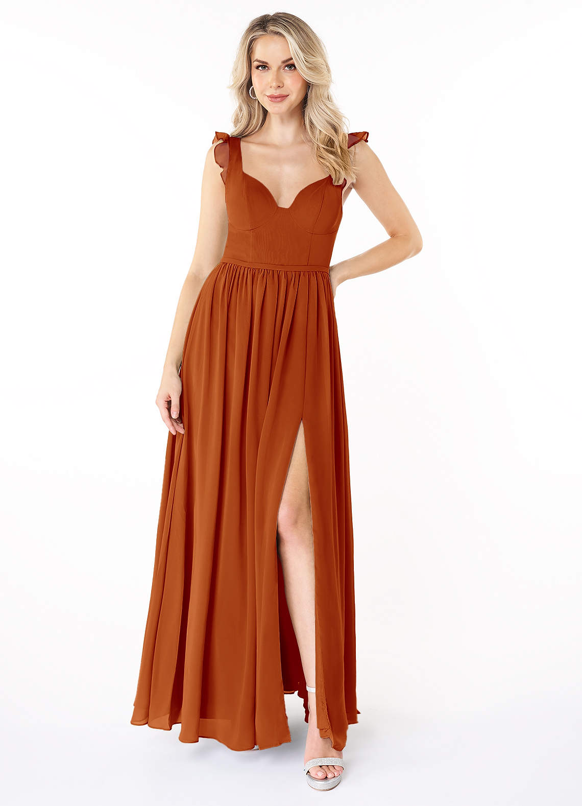 Azazie Stassie Ready to Ship Paprika Chiffon Bridesmaid Dresses
