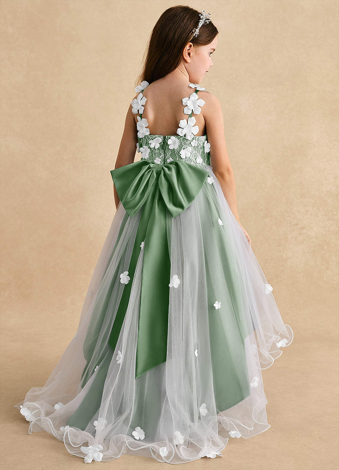 Azazie Celia Flower Girl Dresses Matcha A-Line Lace Tulle Dress image1