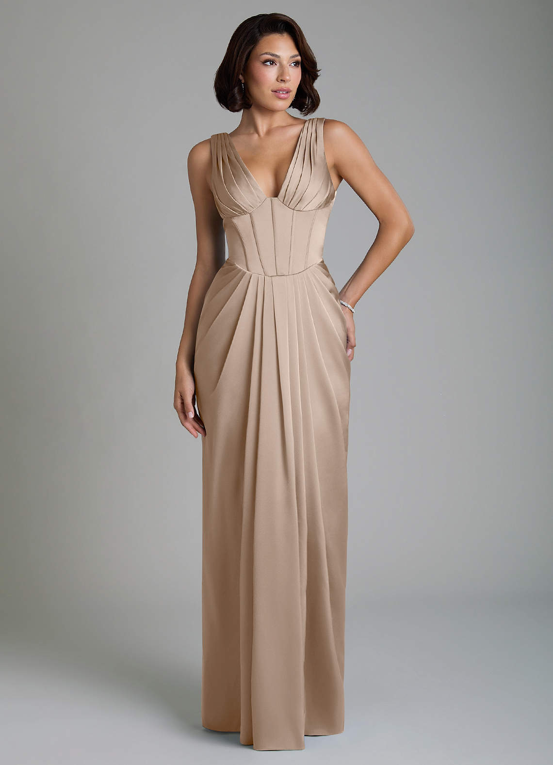 Azazie Vanya Taupe Stretch Satin Bridesmaid Dresses