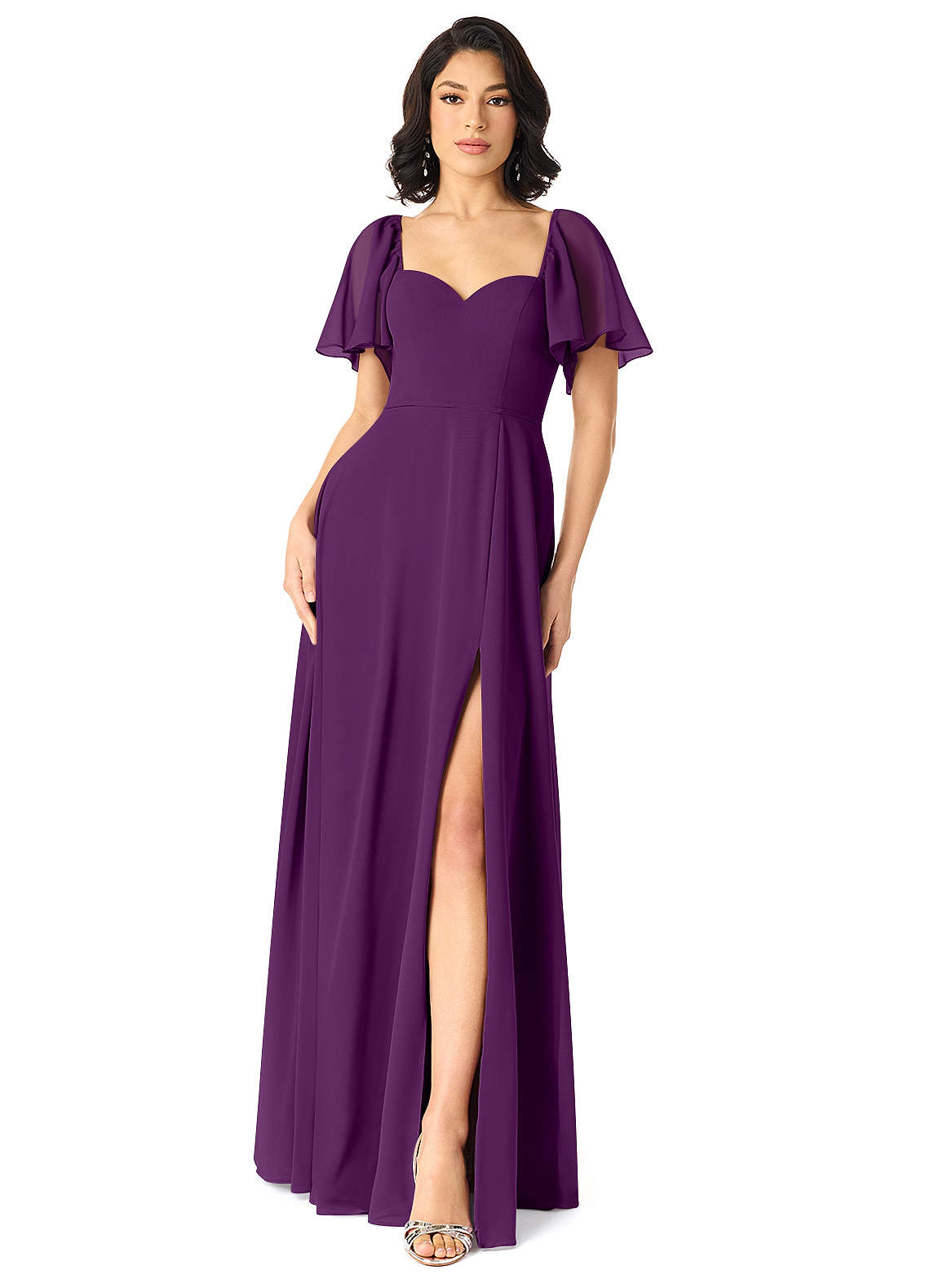 Azazie Chloe Bridesmaid Dresses Grape A-Line Sweetheart Neckline Chiffon Dress image1