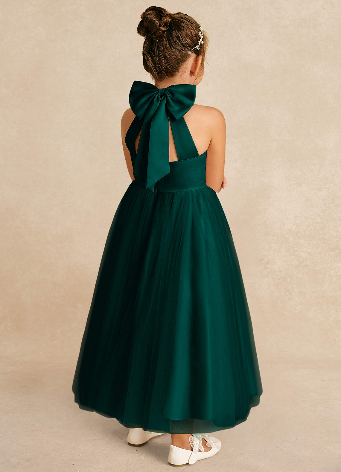 Azazie Bev Flower Girl Dresses Pine A-Line Convertible Tulle Dress image5