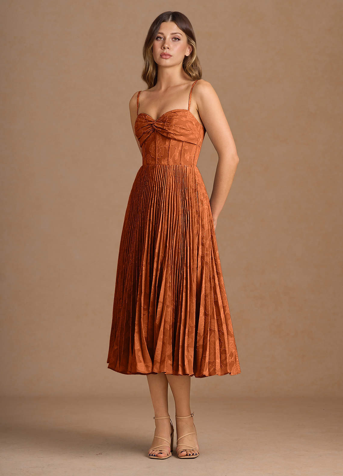 Annie Rust Pleated Midi Dress | Azazie CA