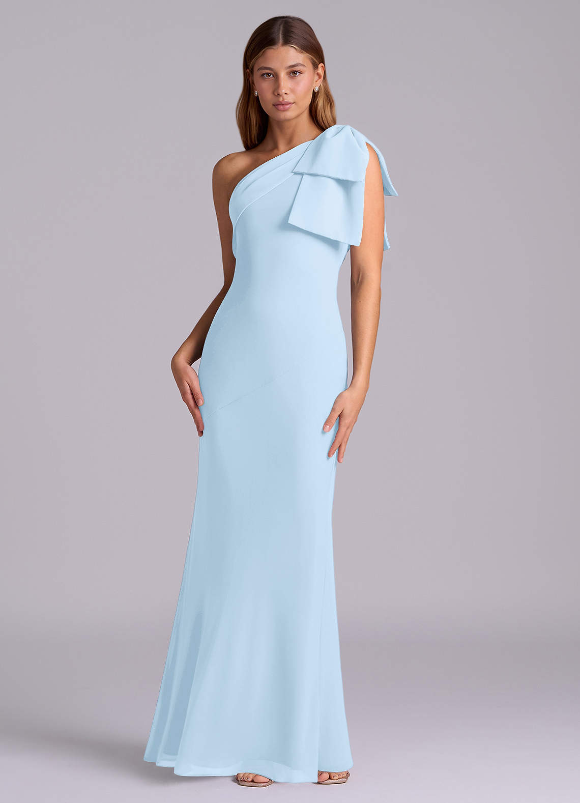 Azazie Yuanna Bridesmaid Dresses Sky Blue Mermaid One Shoulder Chiffon Dress image3