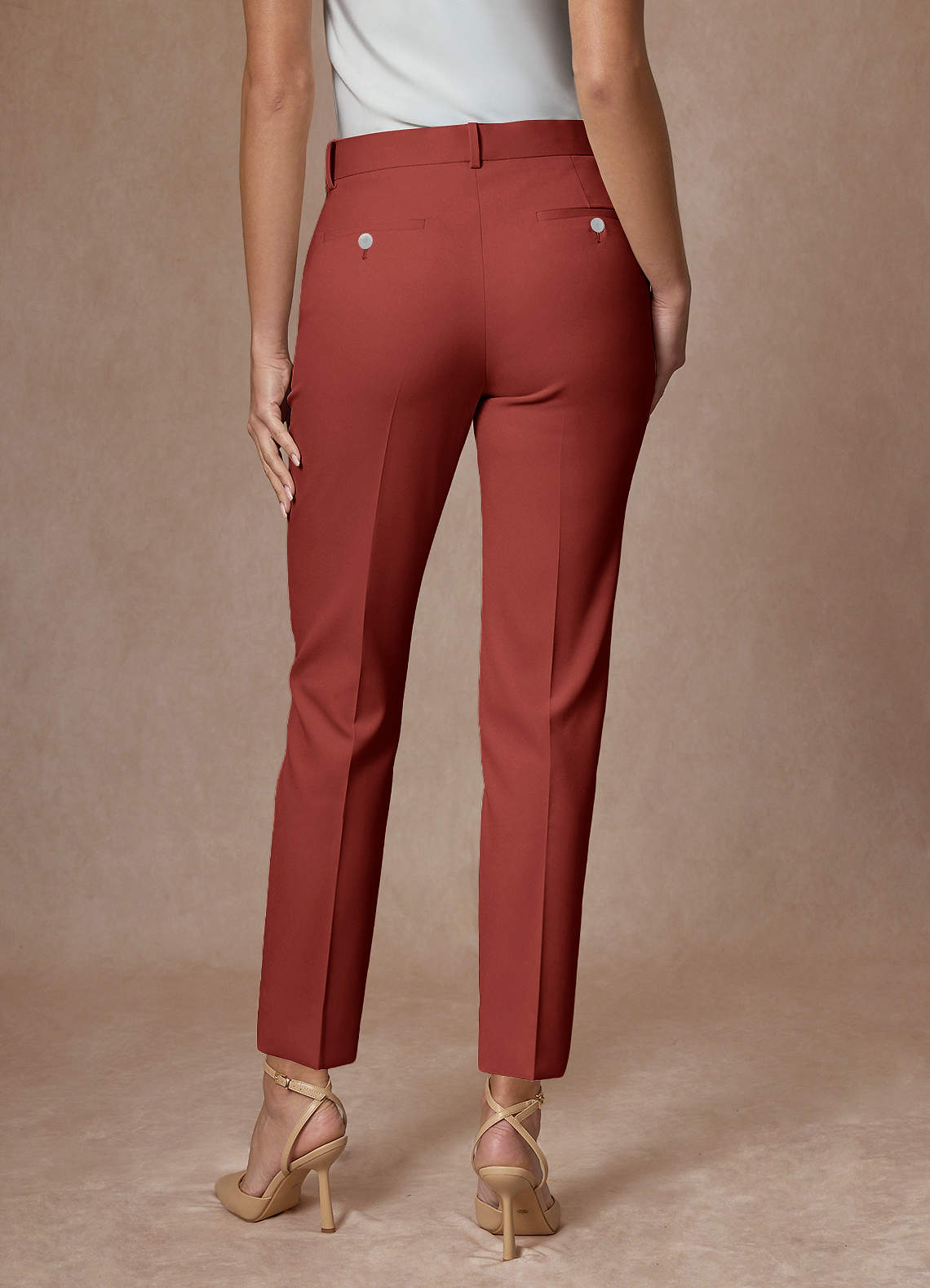 front Whitney Terracota Calças sociais compridas de alta performance com tecido refinado