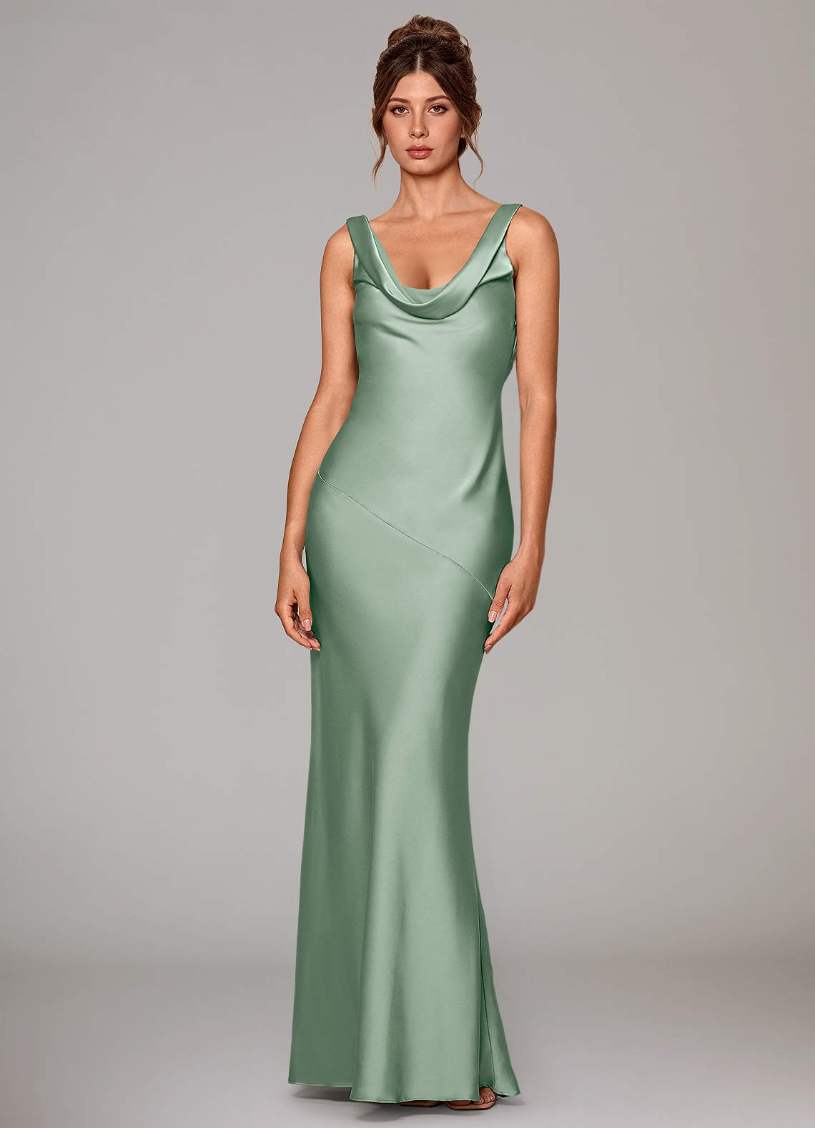 Azazie Rylina Robes de demoiselle d'honneur Robe Sirène en Satin extensible Agave image1