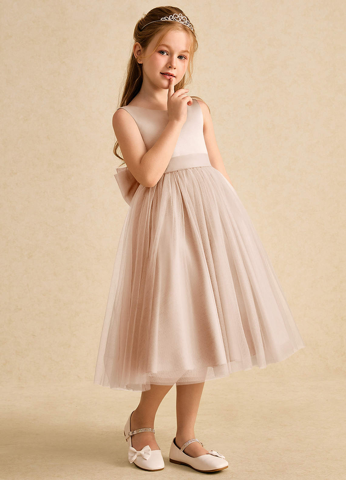 Azazie Winnie Flower Girl Dresses English Rose Ball-Gown Bow Tulle Dress image5