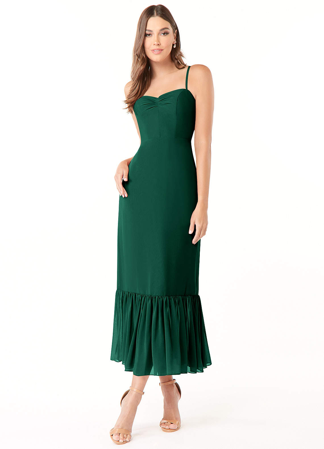 Azazie Justina Brautjungfernkleider A-Linie Herzausschnitt Chiffon Kleid Smaragd image1
