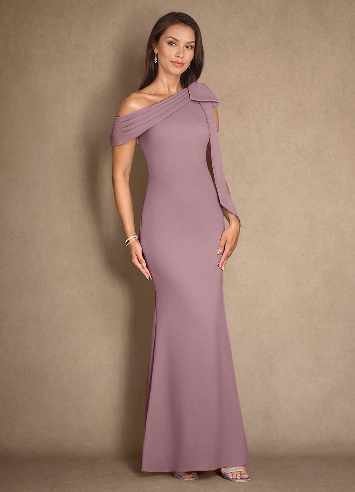 Azazie Myers Mother of the Bride Dresses Dusty Rose Mermaid Pleated Stretch Crepe Dress image2